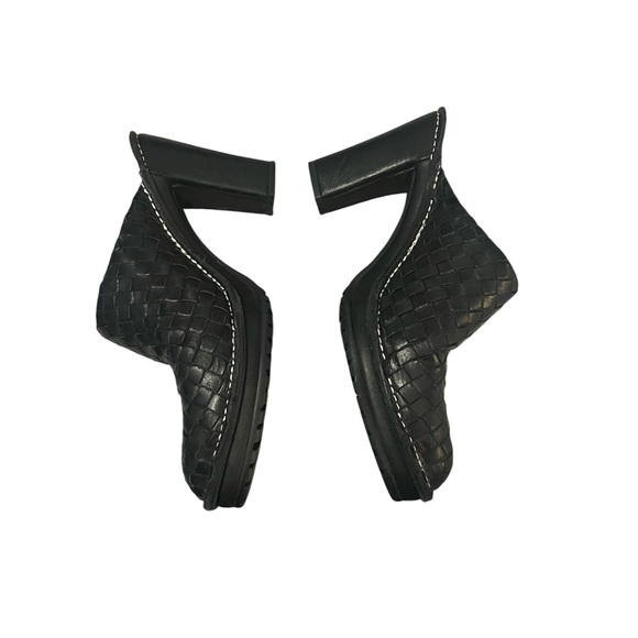 Donald Pliner Black Woven Leather Busy Heeled Platform Mule Clog Bootie Shoes - Picture 5 of 16